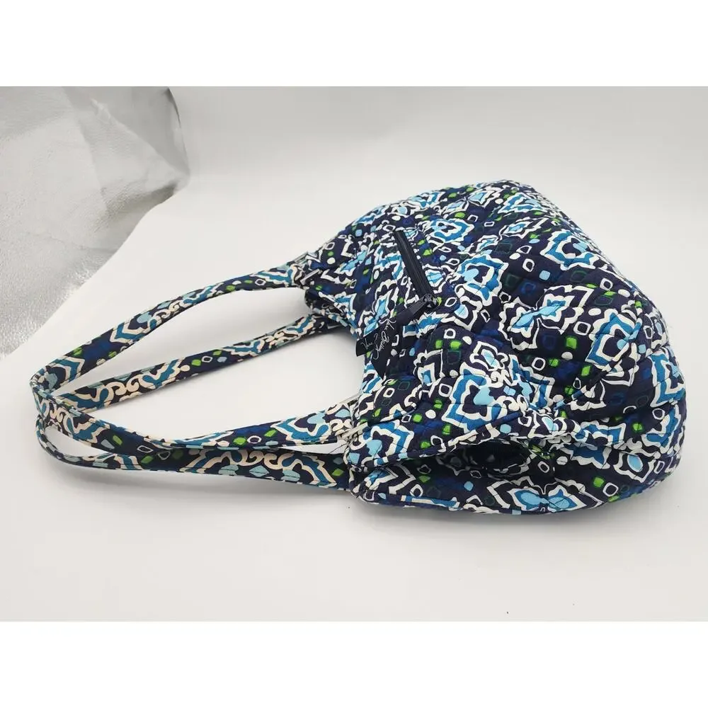 Vera Bradley Pleated Tote Ink Blue Quilted Shoulder Bag Purse Retired Pattern